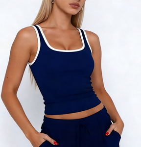 Canotte Sportive da <span class=keywords><strong>Donna</strong></span> Personalizzate all'Ingrosso, <span class=keywords><strong>in</strong></span> <span class=keywords><strong>Cotone</strong></span> a Costine, Estive, Slim Fit, per Fitness e Palestra, Stile Y2K, Traspiranti e Casual - Product Image 4