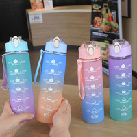 Botella de agua de gran capacidad, taza para deportes al aire libre, taza con pajita de Color degradado, botella de agua portátil a prueba de fugas, botella de plástico irrompible