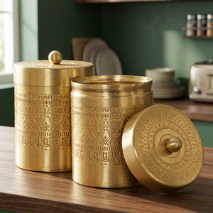 Boîtes à épices en laiton de style marocain avec couvercle, récipients de stockage alimentaire ronds en métal, design gravé, 1 couche - Product Image 6