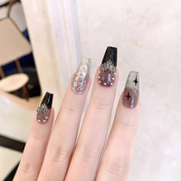 Uñas postizas artesanales de ataúd medianas, góticas, plateadas, metálicas, con dijes de cruz 3D, de lujo, de gel, proveedor mayorista