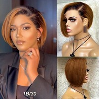 Perruque en cheveux humains 12A pour coupe courte 1B/30 marron, 13*4 frontale, entièrement tissée à la main