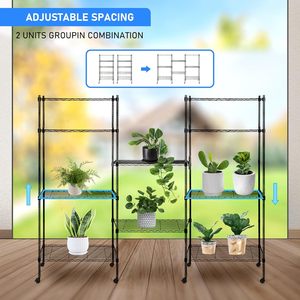 5-tier <b>adjustable</b> wire mesh storage rack, made of black carbon steel, with wheels, <b>adjustable</b> <b>shelf</b> height, lightweight storage - Product Image 3