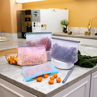 Sacs à fruits en silicone réutilisables de qualité alimentaire, étanches, sans BPA, 500 ml, 1000 ml, 1,5 L, sacs de conservation en silicone réutilisables