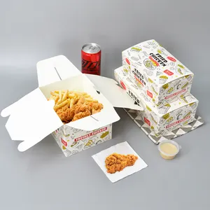 Embalaje de comida rápida personalizada, caja de papel de almuerzo para llevar arroz, Kfc, alas de pollo fritas, venta al por mayor