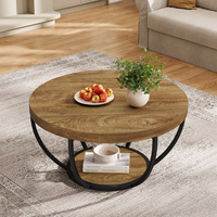 Table basse ronde, table basse circulaire en bois à 2 niveaux de 31,7 pouces avec étagères de rangement, table de cocktail moderne, table centrale
