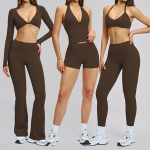 Anpassbares Logo Workout-Kleidung Atmungsaktiver Schnelltrocknender Sport-BH Slim Fit Hochgeschnittene Damen Yoga-Leggings Fitness Yoga-Set - Product Image 3