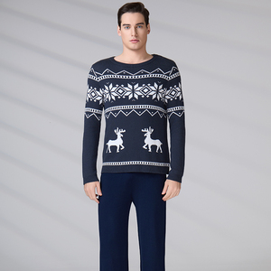 Custom Logo Reindeer Pattern Cotton Acrylic Crew Neck Knit <b>Jumper</b> for Holiday Party Men's Ugly Christmas Sweater - Product Image 1