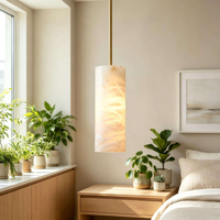 Lustre cylindrique moderne en albâtre naturel, luminaire suspendu LED minimaliste pour îlot de cuisine, salle à manger, éclairage intérieur