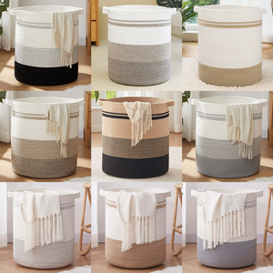 Cesta de almacenamiento de alta calidad, cesta de Manta tejida de cuerda de algodón multifuncional plegable <span class=keywords><strong>para</strong></span> limpiar juguetes <span class=keywords><strong>para</strong></span> el salón - Product Image 5