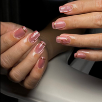 Faux ongles carrés français en acrylique jaune crème mignons, motif nœud, pré-conçus, réutilisables, 10 pièces, fournitures en gros