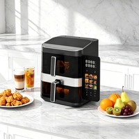 Friteuse à air double panier 7+5L en acier inoxydable avec contrôle numérique, revêtement antiadhésif PTFE, protection contre la surchauffe et économie d'énergie