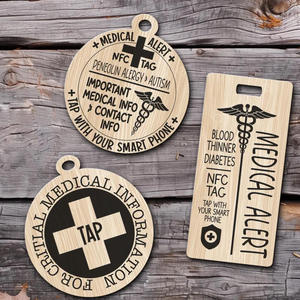 Etiqueta Médica de Contacto de Emergencia con Control de Acceso a Prueba de Agua, Llavero de Madera NFC para Grabar - Product Image 3