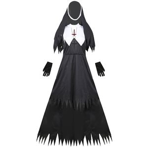 Costume d'Halloween S-3XL, Robe longue de sœur démoniaque effrayante, Robe de nonne sanglante Spooktacular pour femme, Déguisement de cosplay - Product Image 5
