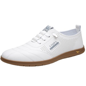 Mocasines de cuero blanco I3OPA para hombre, zapatos para conducir con cordones transpirables y punta redonda, suela de goma con forro de malla informal de verano - Product Image 5