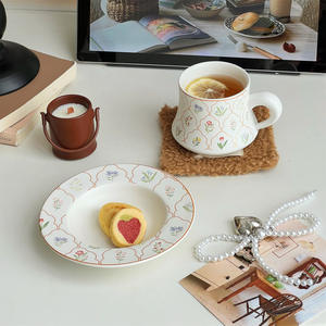 Magnifique ensemble de tasses et d'assiettes en céramique pour le jardin, tasse à café haut de gamme et exquise, mug pour la maison - Product Image 6