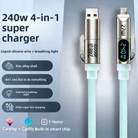Cable de Datos de Carga Rápida con Pantalla Digital Inteligente de Silicona Líquida Cuatro en Uno de 240 W con Logotipo Personalizado para CarPlay CarLife