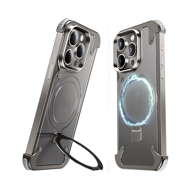 Frameless Phone Case for Men Stylish Titanium Color Luxury Aluminum Cover for iPhone 14 15 Pro Max Mate 60 Pro Phone Case