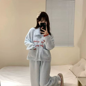 Ensemble de <span class=keywords><strong>pyjama</strong></span> en velours épais, cardigan, <span class=keywords><strong>pyjama</strong></span> pour <span class=keywords><strong>fille</strong></span>, automne et hiver, doux, fourrure, lettres - Product Image 2
