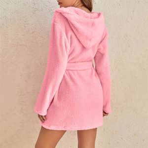 Peignoir en polaire pour femme, vente en gros d'usine, robes chaudes d'hiver, chemises <span class=keywords><strong>de</strong></span> <span class=keywords><strong>nuit</strong></span> épaisses personnalisées, à capuche pour femme - Product Image 4