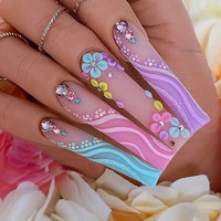 Faux ongles à presser personnalisés de luxe 2026, rose brillant, haute qualité, en acrylique 3D, avec strass et boîte, vente en gros