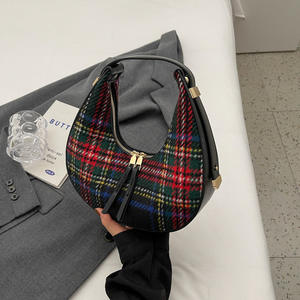 กระเป๋าใส่ของผู้หญิงลายสก๊อตทำจากผ้าขนสัตว์กระเป๋าใส่ของในสต็อกกระเป๋าลำลองสะพายไหล่กระเป๋าใต้วงแขน - Product Image 3