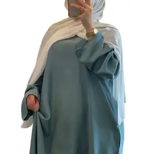 Wholesale Turkey Modest Dubai Eid Women Traditional Muslim Clothing Satin Solid Color Abaya Muslim Dress