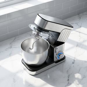 Batteur sur socle robuste 6L 1300W avec engrenages métalliques, mélangeur planétaire, tête inclinable, verrou de sécurité, bol en acier inoxydable pour boulangerie, pizzeria, hôtel - Product Image 1