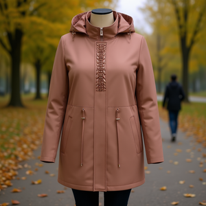 Chaqueta Cortavientos HDJ para Mujer, Talla Grande, Modelo TD-03, con Capucha, Cierre de Cremallera, Manga Larga, Color Sólido, Ropa Exterior Informal de Otoño, Tallas 47-57 - Product Image 3
