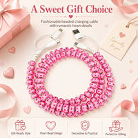 Câble de charge FASHLINK avec perles en forme de cœur rose, 4 en 1, USB Type C, multi-connecteurs, accessoire de mode romantique Y2K