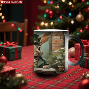 Mug en céramique noir givré de 11 oz, tasse changeante de couleur à la chaleur avec motif de lapin - Product Image 2