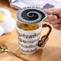 Mug à café en porcelaine écologique 360 ml avec couvercle et poignée créative en forme de violon, logo personnalisé, origine Fujian