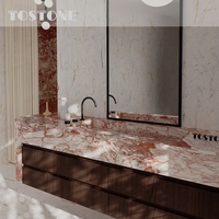 Nouvelle Arrivée Tostone : Meuble-lavabo en marbre et bois massif naturel, couleur rouge affiné, pour salles de bain modernes de villas et maisons contemporaines