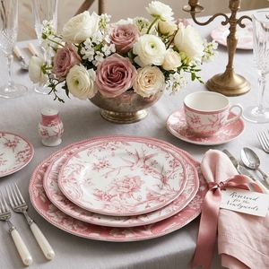 Platos de Cerámica con Estampado Floral Rojo al por Mayor, Juego de 8/10.5/12 Pulgadas, Vajilla Decorativa de Porcelana para Servicio de Mesa en Restaurantes y Hoteles - Product Image 2