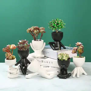 Decorazione creativa del vaso di fiori dell'interno di forma umana Mini piccoli vasi per piante in ceramica succulente