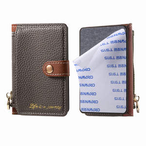 Cartera trasera con múltiples cremalleras de piel de lichi, tarjetero de crédito y identificación de PU grabado, venta al por mayor, con bloqueo RFID magnético para teléfono - Product Image 3