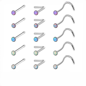Stainless Steel Opal <b>Nose</b> <b>Studs</b> Pin | <b>L</b>-<b>Shaped</b> Straight Curved Design | Hypoallergenic Children's Wedding Body Piercing Jewelry - Product Image 1