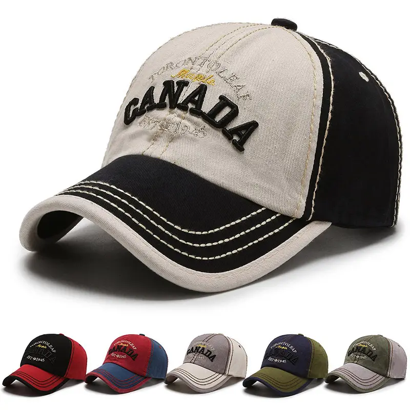 Casquette de baseball personnalisée avec logo brodé en 3D et drapeau du Canada chapeau de papa bicolore