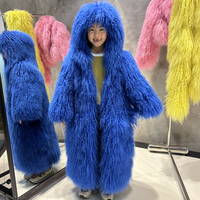 Veste en fourrure de mouton véritable pour enfants, à capuche, longue, en fourrure de mouton naturelle, pour l'hiver