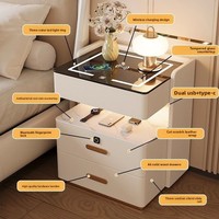 Table de chevet intelligente en bois massif, moderne et haut de gamme, avec lumière LED et recharge sans fil intégrée