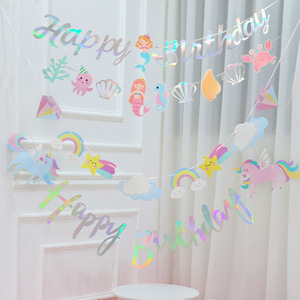 Perlengkapan Pesta Kustom <span class=keywords><strong>Unicorn</strong></span> Siamese Selamat Ulang Tahun Huruf Bunga Latar Belakang Dinding Dekorasi Spanduk Ulang Tahun - Product Image 2