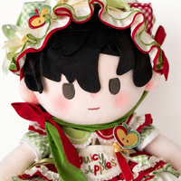 Peluche personnalisée Kawaii avec robe à carreaux et tablier, thème pomme brodé, jouet cadeau