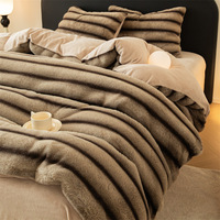 Parure de lit de luxe en fausse fourrure écologique, ultra douce et moelleuse, 400 fils/pouce², en polyester, pour lit King Size ou Double, motif rayures modernes, pour l'hiver