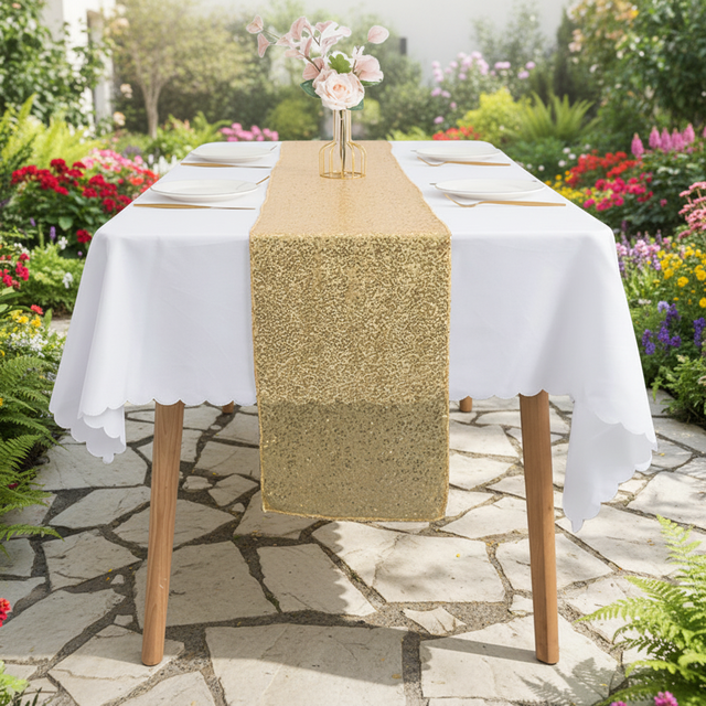 Cheap Woven Sequin Table Runner 100% Polyester Solid Pattern Customized Color OEKO-TEX Certified Home Hotel Party Christmas