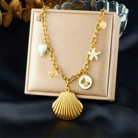 Collier en gros en acier inoxydable à maillons, style océan, avec pendentifs coquillages et fruits, pour la création de bijoux DIY