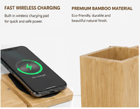 Support de chargeur sans fil en bambou durable et écologique 2026, avec porte-stylo et logo personnalisé – Chargeur de téléphone sans fil