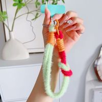 Nouvelle mode 2 en 1 mignon étui de téléphone en peluche coloré corde Anti-perte poignet téléphone portable lanière sangle