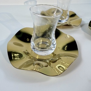 Fatto a mano in stile turco arabico lussuoso vassoio piatto d'oro moderno vetro trasparente tazza Set di caffè resistente al calore tè casa azienda <span class=keywords><strong>Cafe</strong></span> - Product Image 3