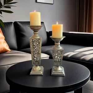 Hollowed Out Candlestick <b>Square</b> Base Distressed Bronze Iron <b>Candle</b> Holder Home Living Room Decorative Ornament - Product Image 2