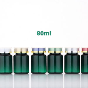 Bouteille de médecine verte PET directe d'usine de 80ml avec capacité en plastique 80cc de bouchon à vis en or brillant - Product Image 4