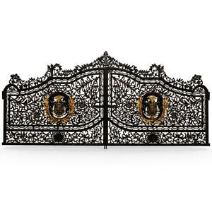 Portail en fer forgé élégant et personnalisé avec un design orné, finition peinte, forme rectangulaire, hauteur de 10 pieds pour l'entrée de la propriété - Product Image 1
